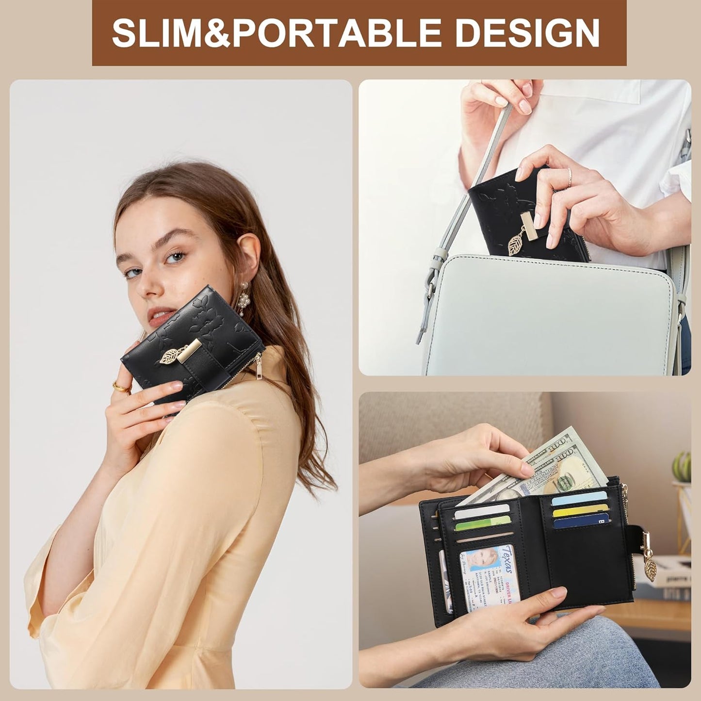 Small Wallet Women RFID Blocking Leather Bifold Wallet Credit Card Holder for Women Ladies Compact Wallet Mini Purse With Zipper Pocket