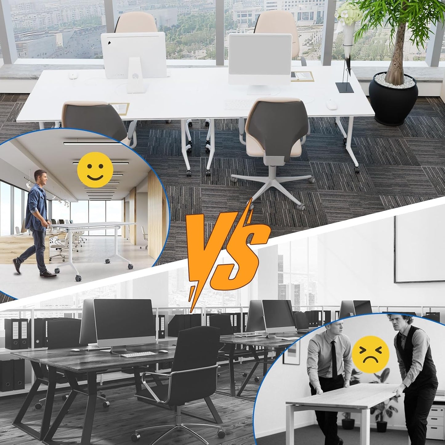 Conference Table, Folding Conference Desk Modern White, Seminar Table with Wheels, 2-10 People for Office, Meeting Break Room (4, 1915, 55IN)