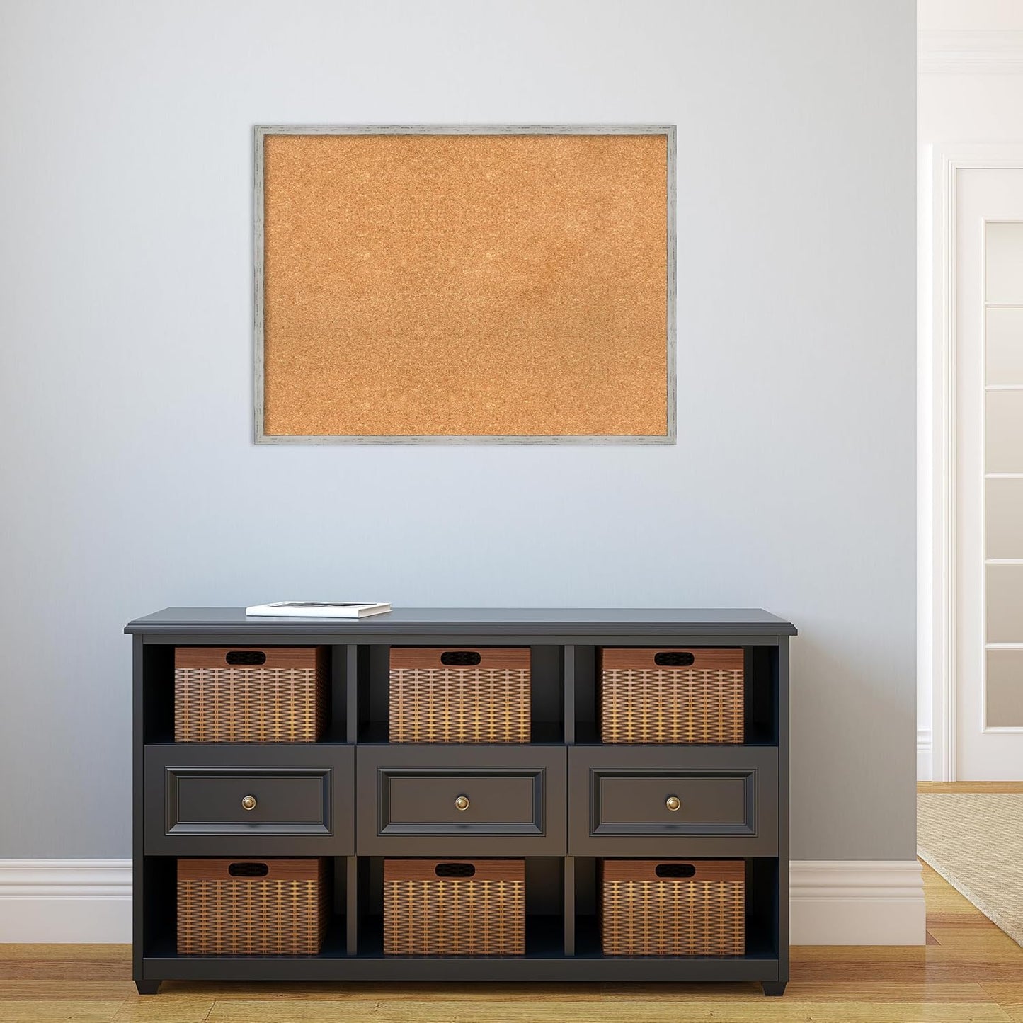 Amanti Art Natural Cork Board for Wall, 25x33 Vision Board with White Frame, Large Corkboard Office Decor for Home Organization, Cottage Corkboard Pinboard to Display Items for Home Organization in