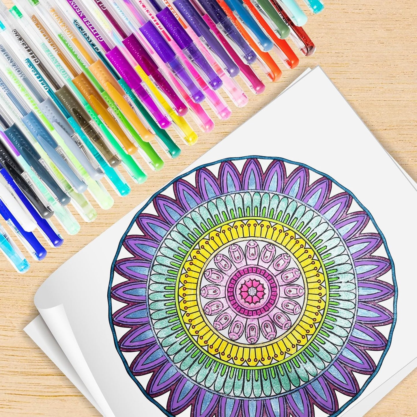 72 Pack Glitter Neon Gel Pens, 24 Glitter Neon Tone Gel Pens with 48 Refills,40% More Ink Colored Gel Pens for Adults Coloring Books Drawing Doodling Scrapbook Journaling