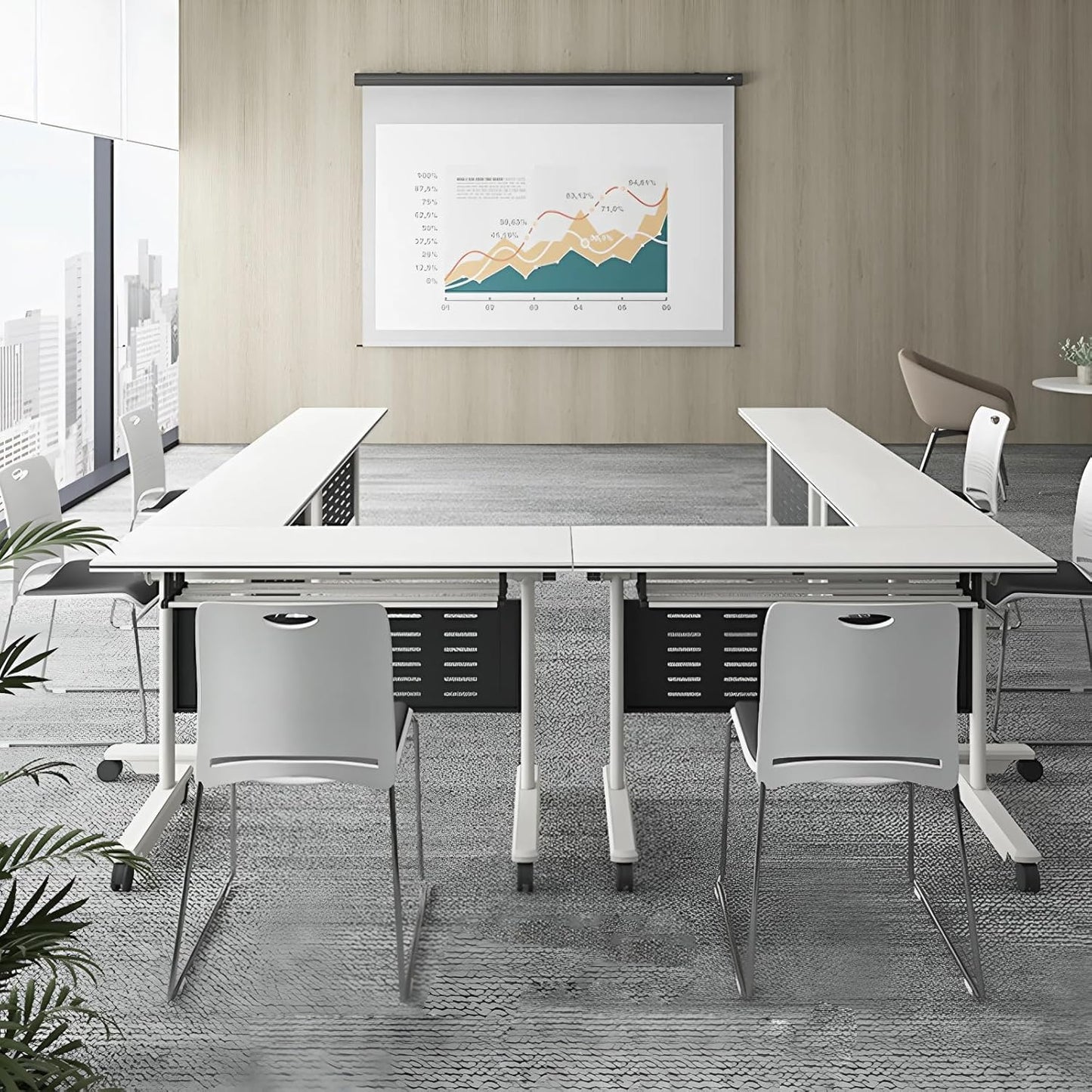 6Pack Conference Room Table, Folding Conference Table for Office Classroom, Mobile Training Tables with Casters Silent Wheels, Large Rectangular Convertible Modular Seminar Tables (L63in)