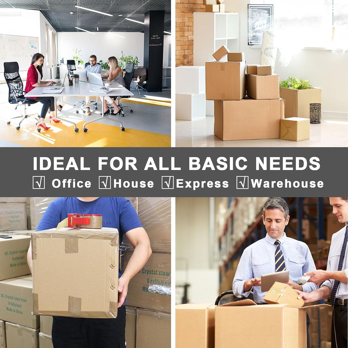 BOMEI PACK Brown Packing Tape Refills, Heavy Duty 12Rolls with 1 Dispenser for Packaging, Shipping and Moving, 2.4Mil 1.88 Inch x 60 Yard