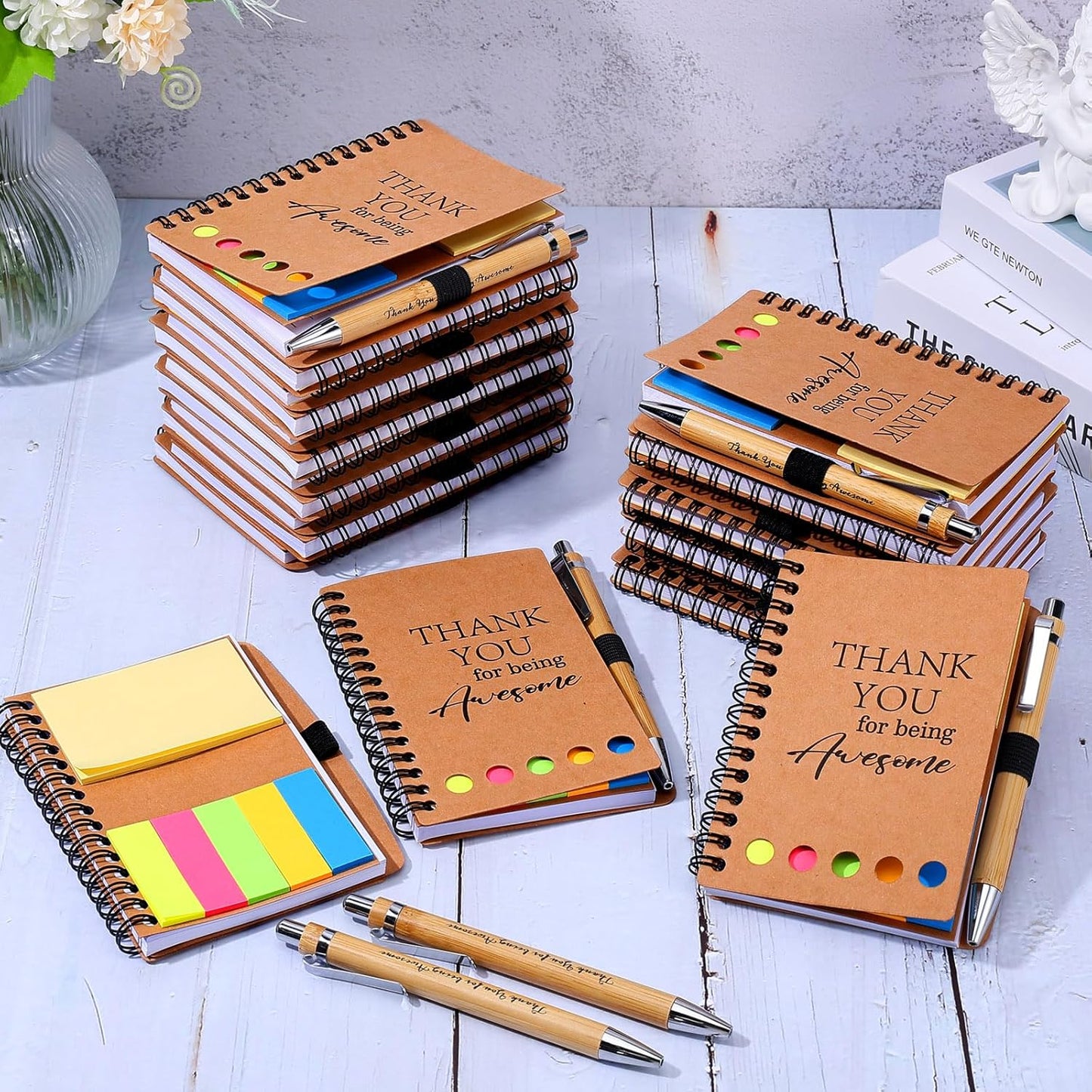 40 Sets Employee Appreciation Gifts Encouragement Inspirational Spiral Notebooks with Sticky Notes Notepads Thank You Bamboo Ballpoint Pens for Nurse Coworker Teacher (THANK YOU)