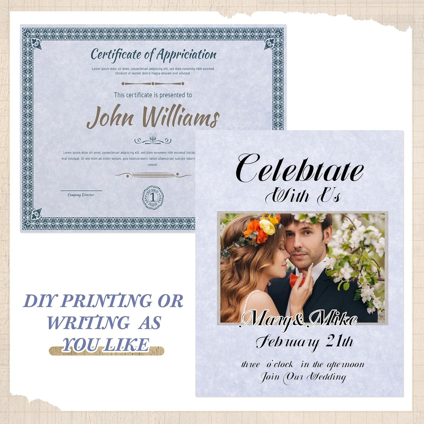 Epakh 300 Pcs Old Age Parchment Paper 8.5 x 11 Inch Standard Letter Vintage Colored Old Parchment Double Side Printing Paper (Blue)