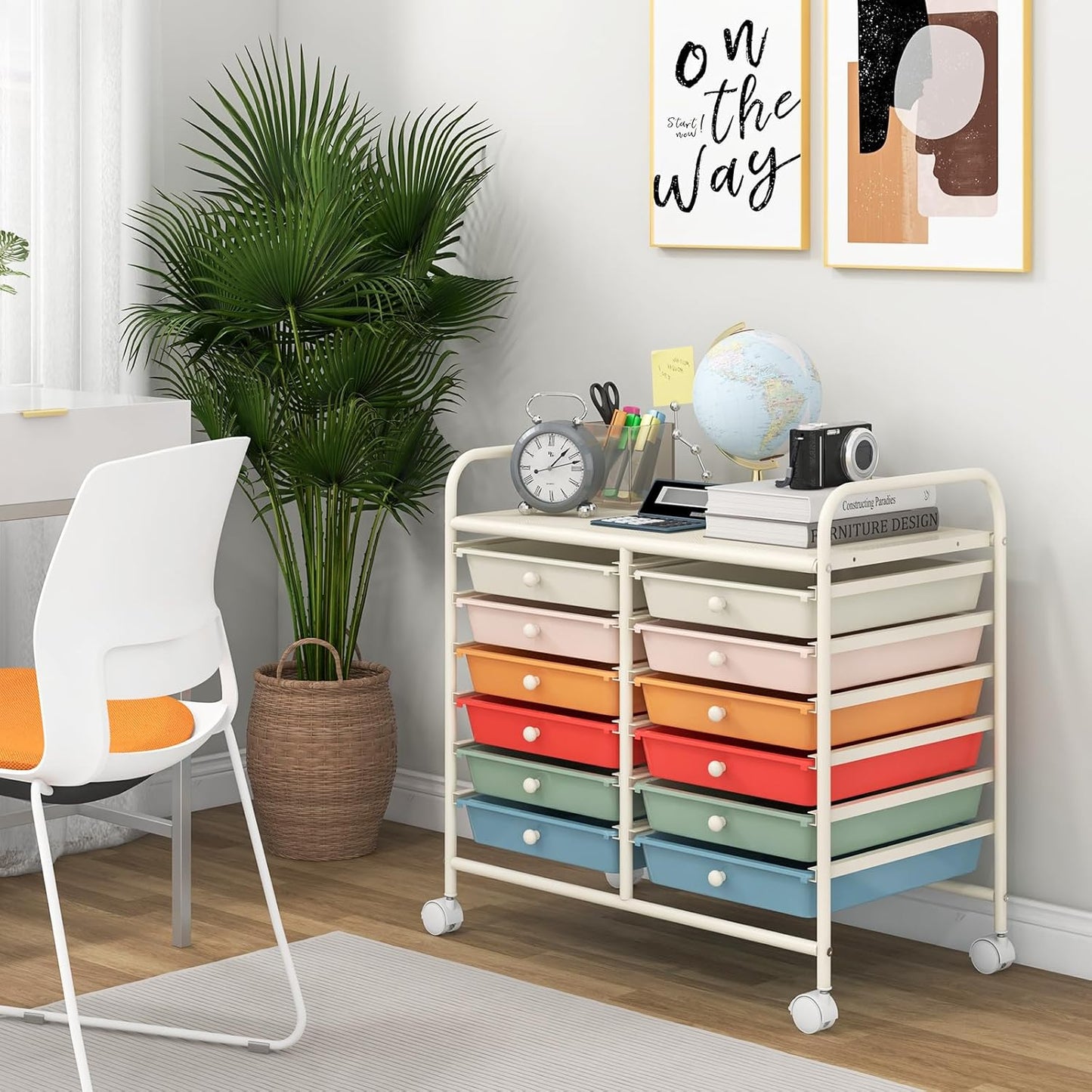 Giantex 12 Drawers Rolling Cart, Mobile Storage Drawer Cart, Classroom Organizer Cart for Office School Supplies Tools Scrapbook Paper Craft Small Printer, Utility Cart on Wheels, Macaron