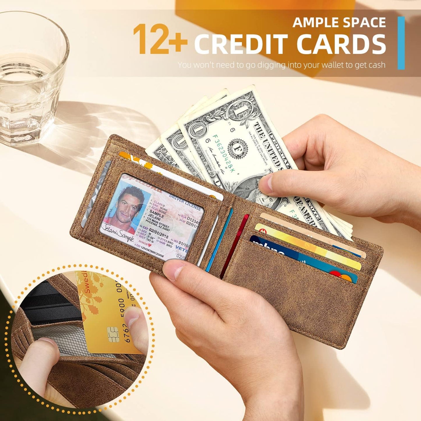 RUNBOX Novelty Wallet for Men Slim 11 Credit Card Holder Slots Leather RFID Blocking Small Thin Men's Wallet Bifold Minimalist Front Pocket Large Capacity Gift Box