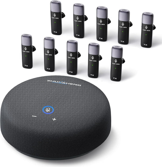 Conference Speaker and Microphone, USB Speakerphone with 10 Mics, 360° Pickup&Noise Reduction, Portable Conference Room Omnidirectional Microphone for 10 Compatible with Leading Platforms