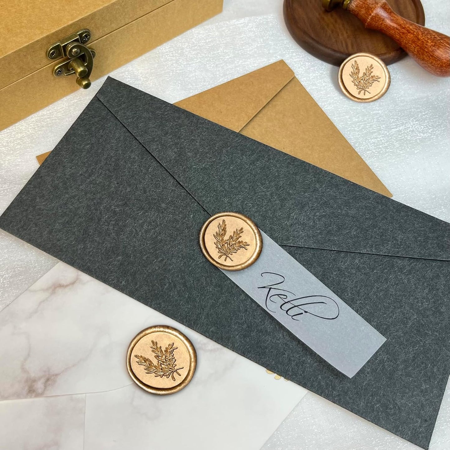 100Pcs Wax Seal Stickers Handmade Envelope Seals Self Adhesive Wax Stickers for Wedding Party Invitations, Envelope, Gift Wrap, Christmas(Rosemary Style, Bronze)