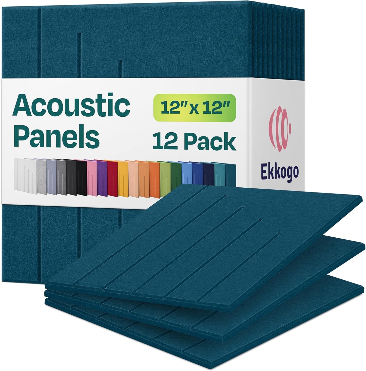 Acoustic Panels 12-Pack Soundproof Wall Panels 12"x12"x0.4" Decorative Sound Dampening for your Home, Office, Studio, Bedroom & More with Unique LineWave Carving [Ocean Turquoise]