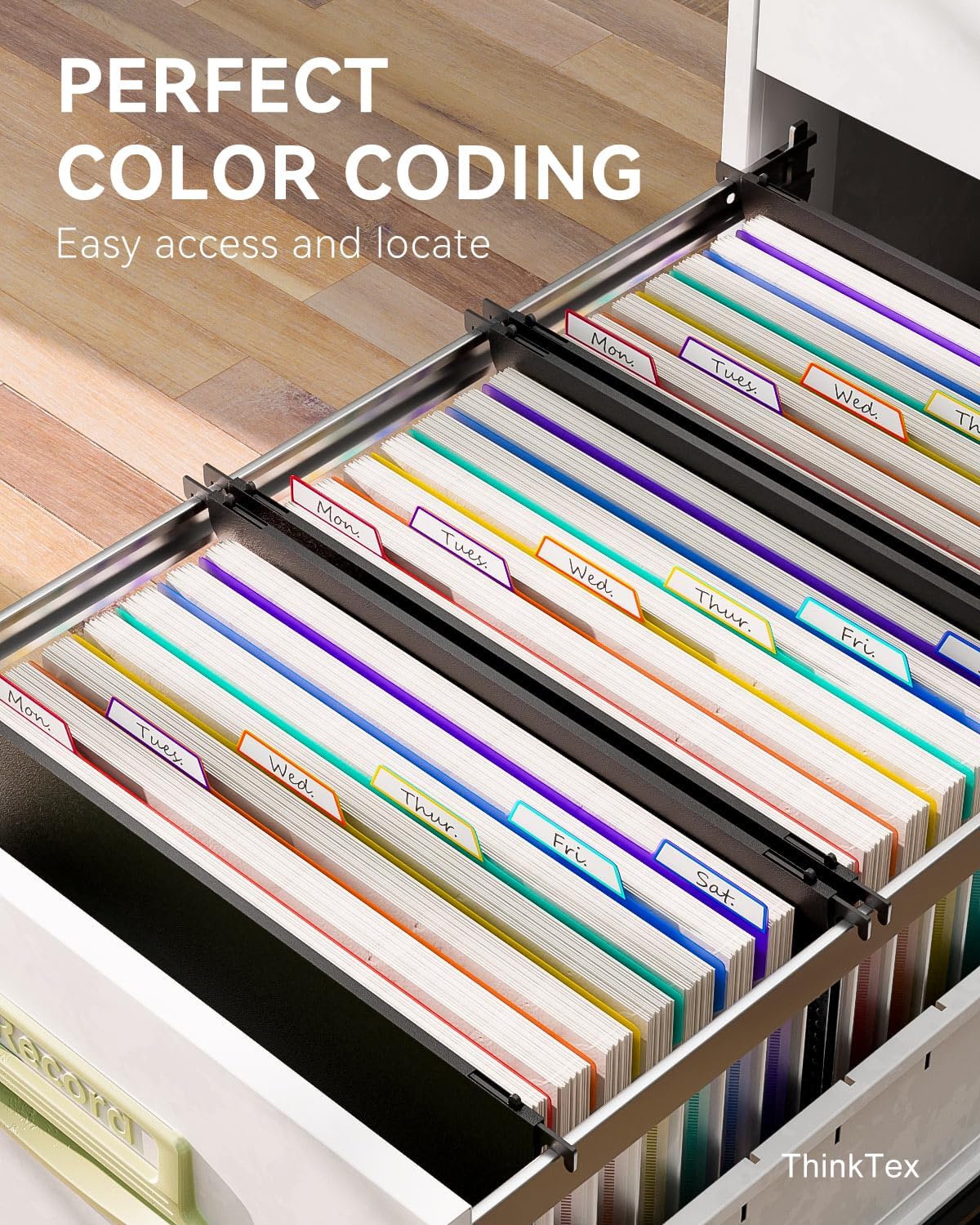 ThinkTex Plastic Expanding Hanging File Folders, 7 Innovative 1.2" Accordion Pockets, Large Capacity, Multi-Color Tabs, Legal Size for Filing Cabinet - 3 Packs