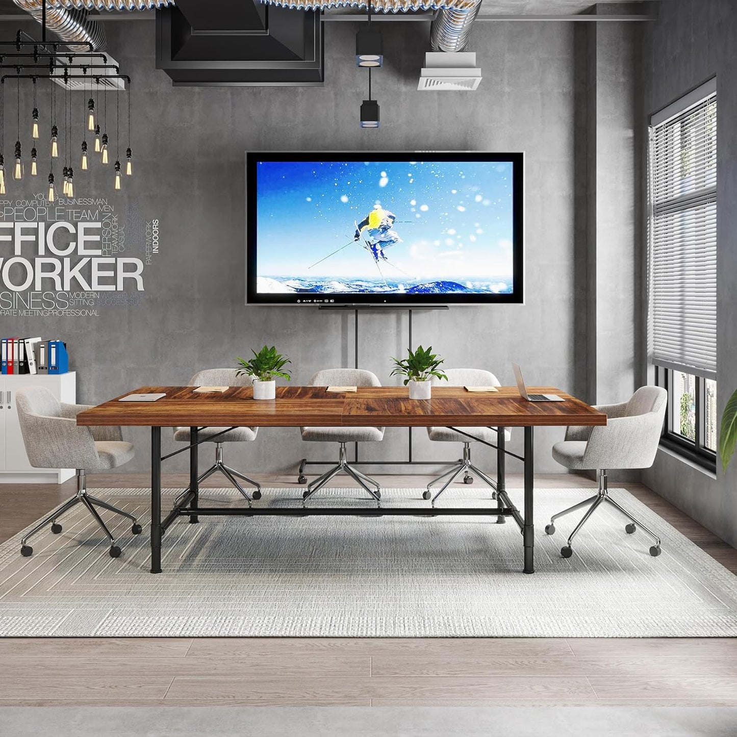 Tribesigns 6FT Conference Table, Rustic Rectangle 70.8" W x 35.4" D Meeting Table, Modern Seminar Table Boardroom Desk for Office Meeting Conference Room (6ft, Rustic)