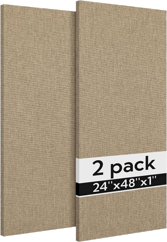 Olanglab Acoustic Panels 2 Pack, 48''x24'' Large Sound Panels, Fabric Wrapped Sound Proof Foam Panels for Walls, Sound Absorbing Panels for Recording Studio Acoustical Treatments (Khaki)