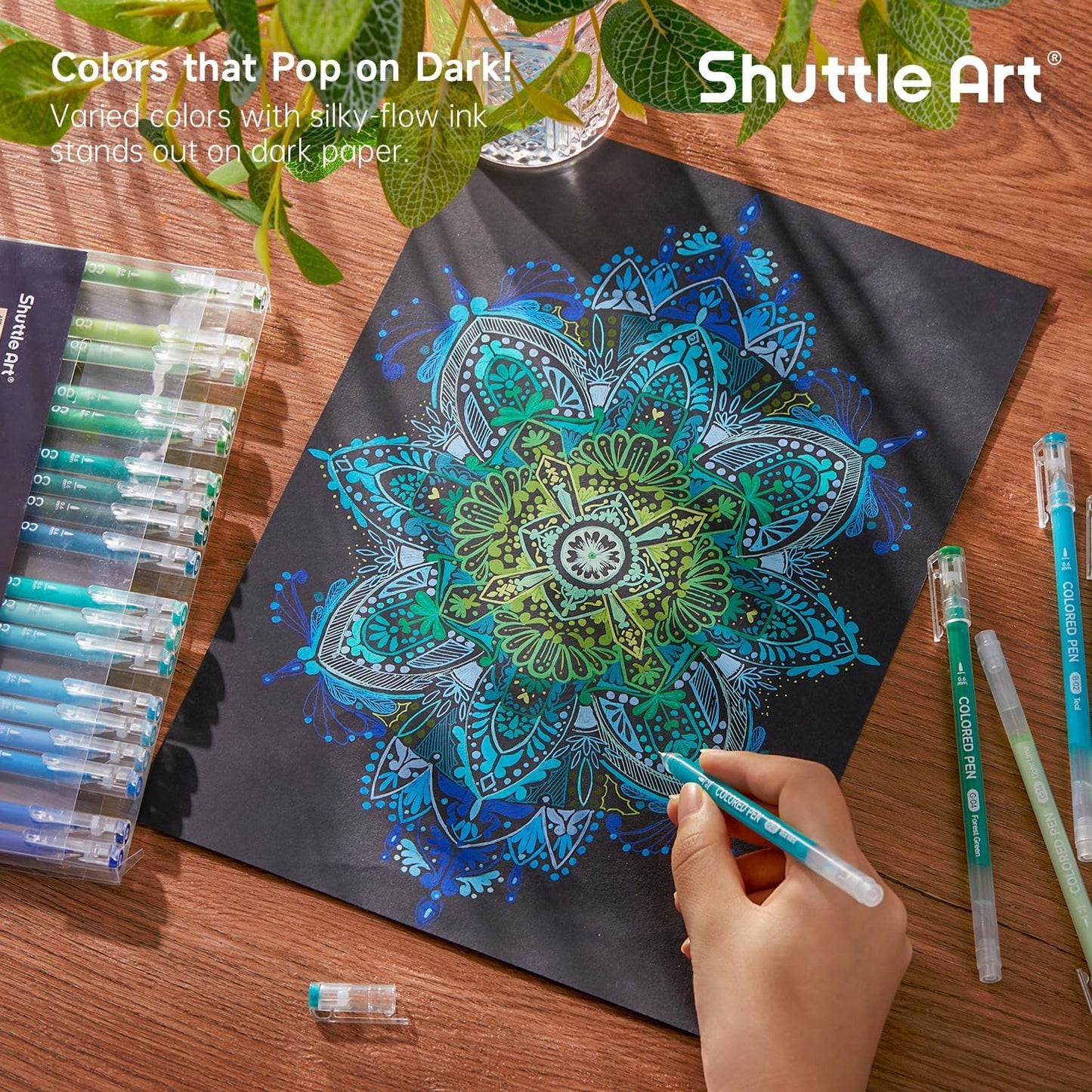 Shuttle Art Colored Pens, 24 Blue & Green Tone Colors Cute Journal Pens 0.6mm Fine Point Colored Gel Pens for Black Paper Adult Coloring Writing Drawing Journaling Note Taking School Office Home
