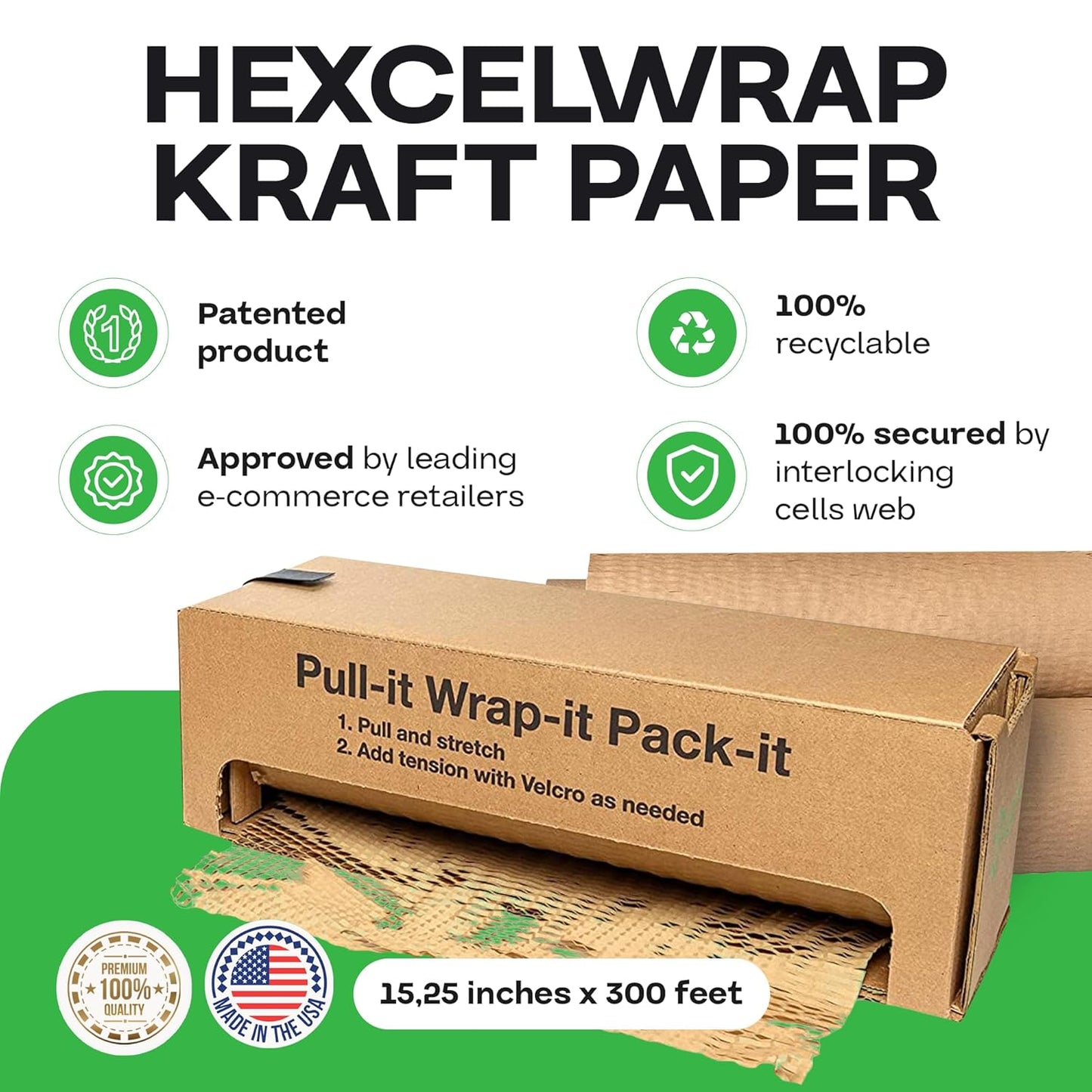 IDL Packaging 15.25" x 300' Refill Roll (Pack of 4) for MP-300N HexcelWrap Honeycomb Packing Paper Station, Brown - Natural Kraft Paper with Interlocking Slit Design for Shipping and Moving
