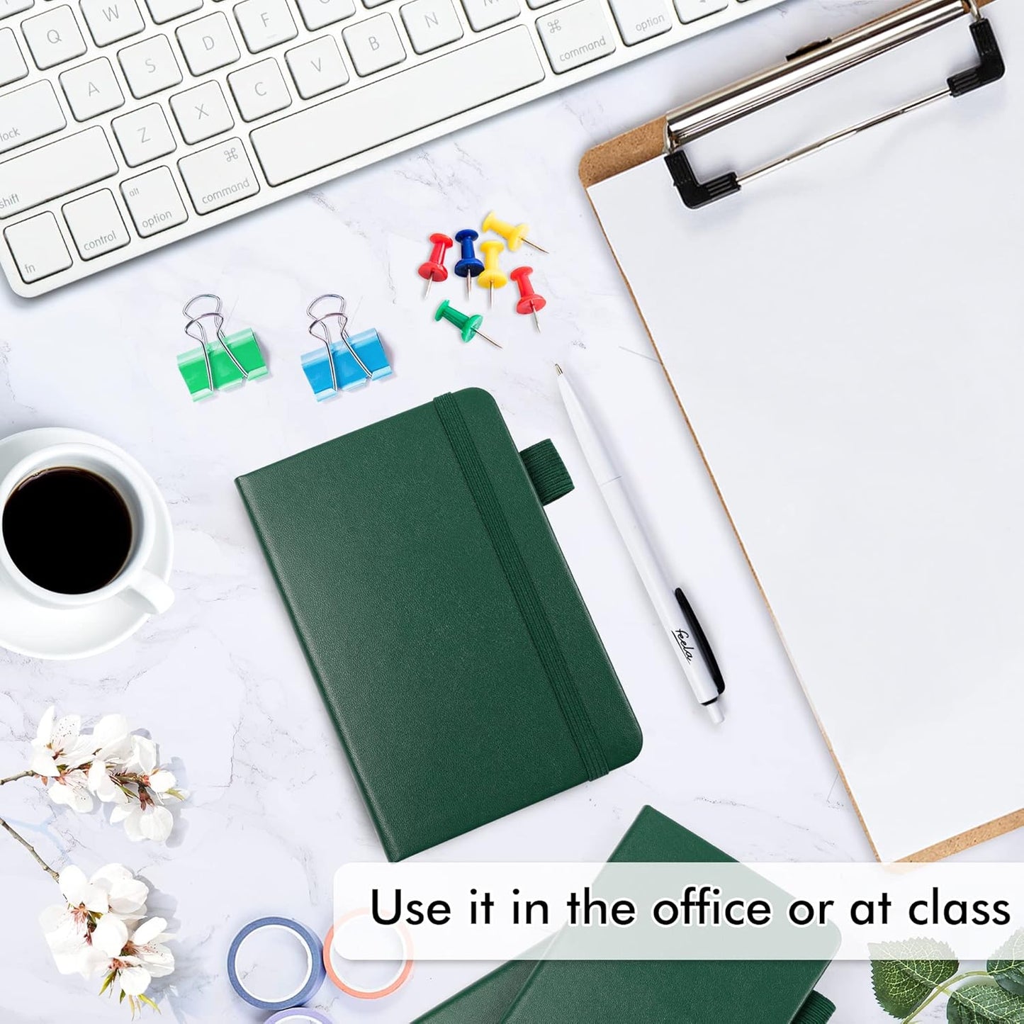 feela 15 Pack Pocket Small Notebooks Bulk, Mini Cute Notepads Hardcover College Ruled Lined Journals with Pen Holder for School Business Memos, with 15 Black Pens, 3.5”x 5.5”, A6, Dark Green