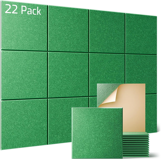 Sonicism 22 Pack Acoustic Wall Panels with Self-Adhesive, 12" X 12" X 0.4" Sound Proof Foam Panels, Decorative Soundproof Wall Panels, Sound Proof Absorbing Tiles for Home & Offices, Forest Green