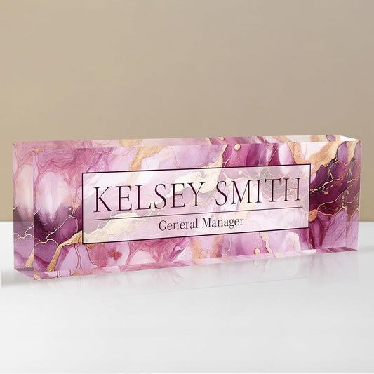 Personalized Name Plate for Desk, Custom Desk Name Plate, Acrylic Name Plate Office Desk Accessories, Personalized Office Gifts for Coworkers Teachers, Employee Appreciation Gifts (C-Mauve Marble)