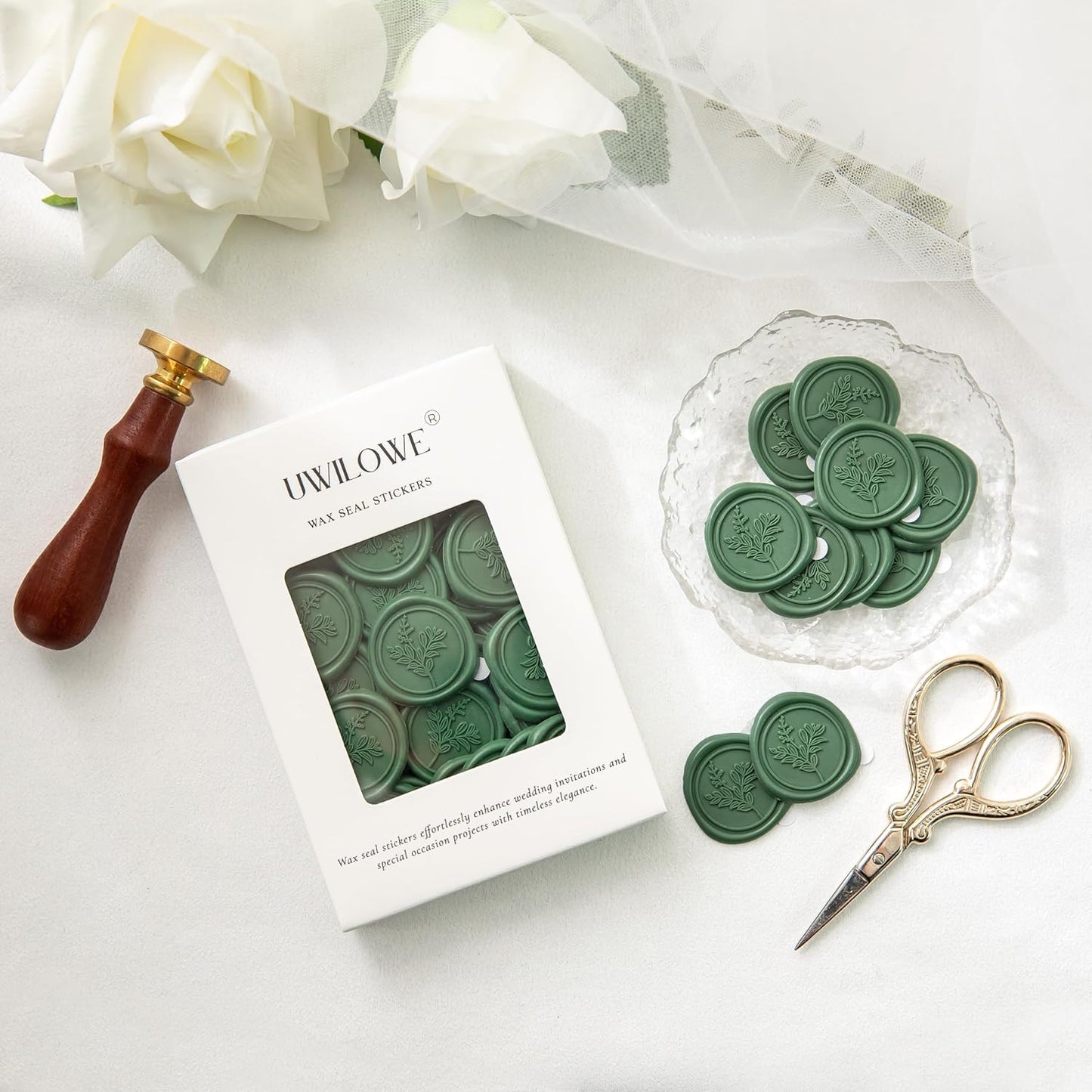 60 Pcs Olive Green Wax Seal Stickers, Wedding Invitation Accessories Envelope Stickers - Peferct for Wedding Accessories, Gift Box Craft Wrapping, Christmas Cards Envelope Seals