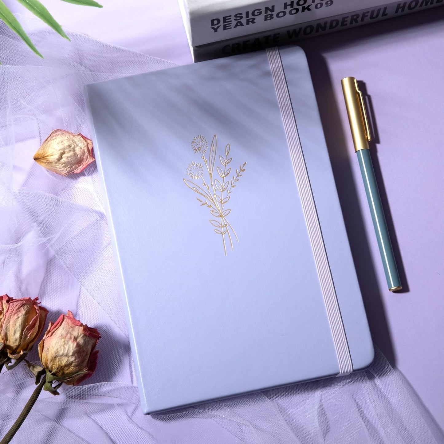 Lined Journal Notebook for Women Cute Leather Journals for Writing Aesthetic Floral Diary 192 Pages A5 Hardcover Journaling Notebooks with Pen Loop, 5.7 x 8.3 In, Purple