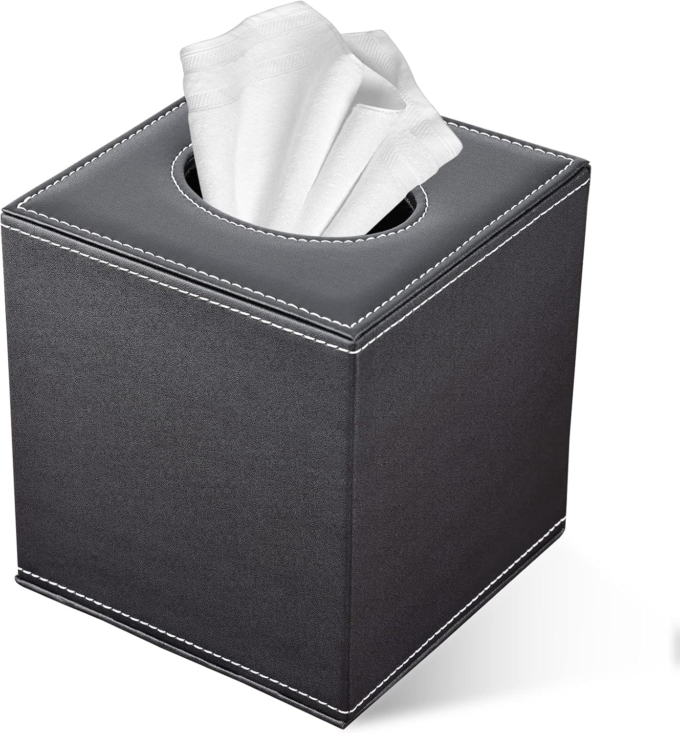 KINGFOM 5PCS Desk Organizer and Accessories Set, Pu Leather Office Supplies with Multifunction Desktop Organizer Storage Box, Tissue Holder, Mouse Pad, Note Paper Holder, Pencil Holder for Desk Black