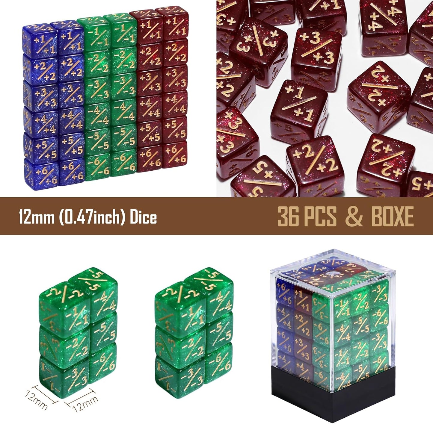 36PCS 12mm MTG Life Counters Dice Set with Box, Small MTG Tokens Loyalty 6 Sided Dice for Magic The gatering Accessories, Compatible with TCG CCG Magic Card Gaming Accessories