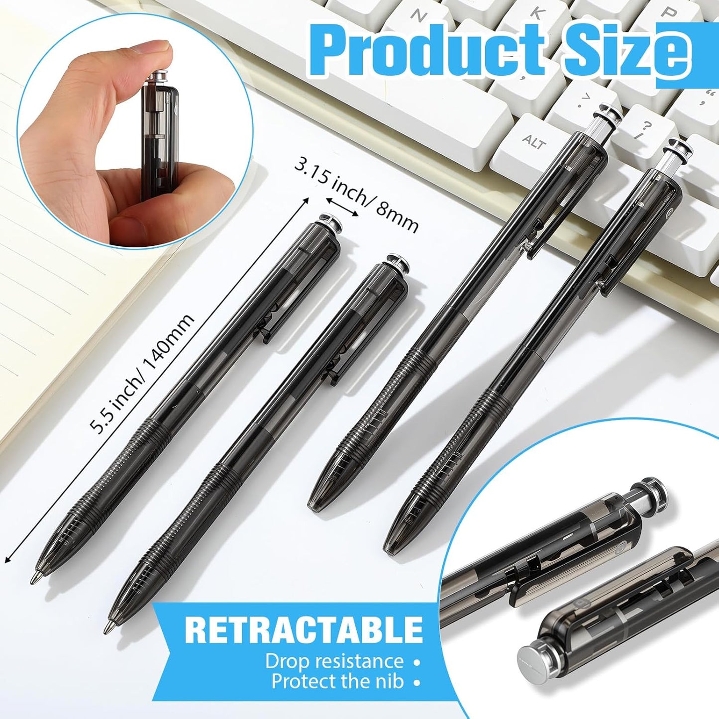 150 Pack Black Ballpoint Pens Bulk 1.0mm Ink Medium Point Retractable Rollerball Pens Smooth Writing Quick Dry No Smudge for Office, School, Journaling Medium Tip Ball Pen Set