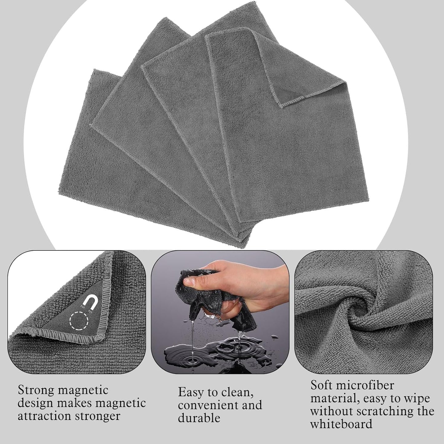 4 Pcs 7.8" x 11.8" Magnetic Cleaning Cloth Dry Erasers for White Boards Extra Strong Magnetism Microfiber Whiteboard Eraser for White Boards Blackboards Classroom Home Reusable Washable