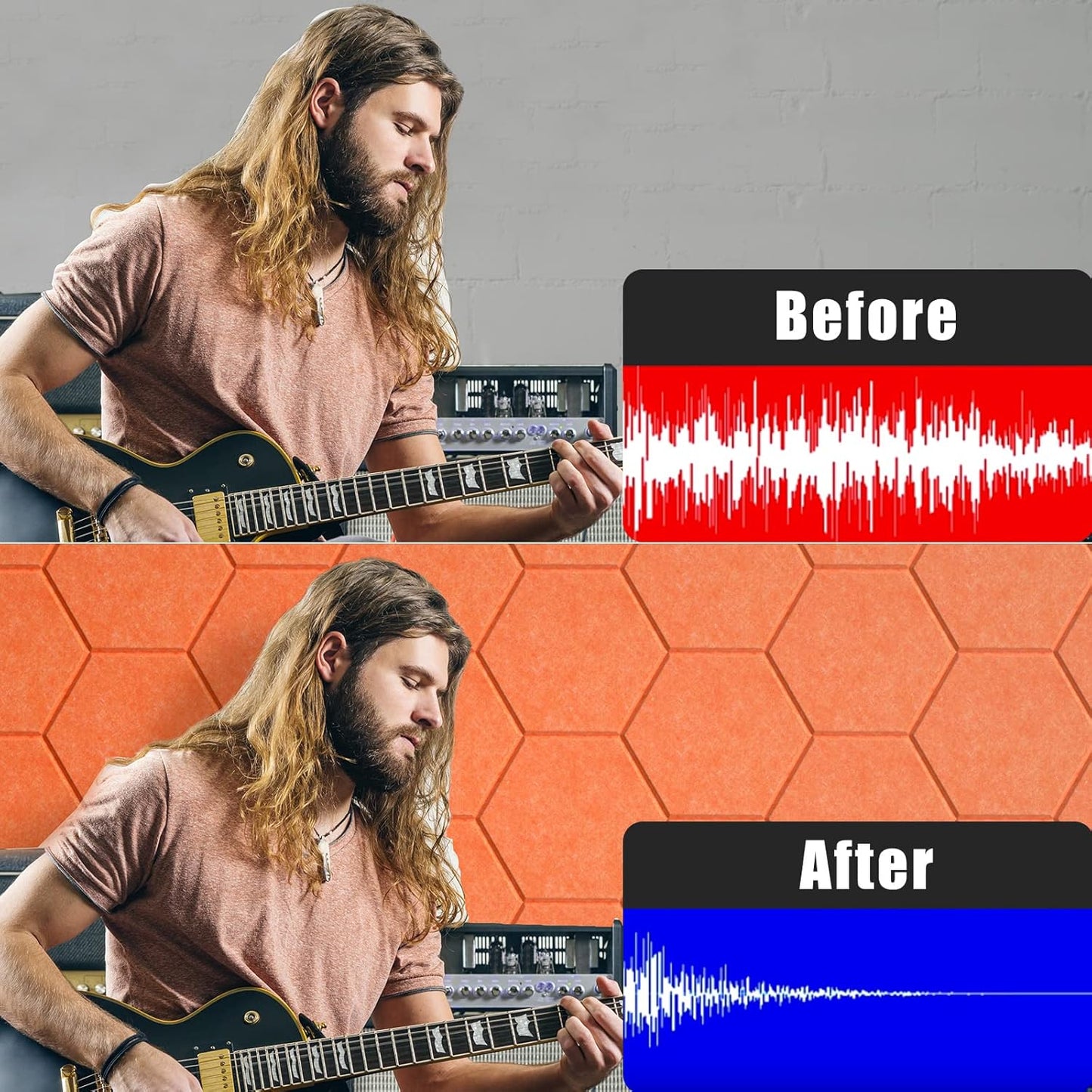 12 Pack Self-adhesive Acoustic Panels 12" X 10" X 0.4" - Sound Proof Foam Panels with High Density, Stylish Hexagonal Design, Flame Resistant, Absorb Noise and Eliminate Echoes(Tangerine)