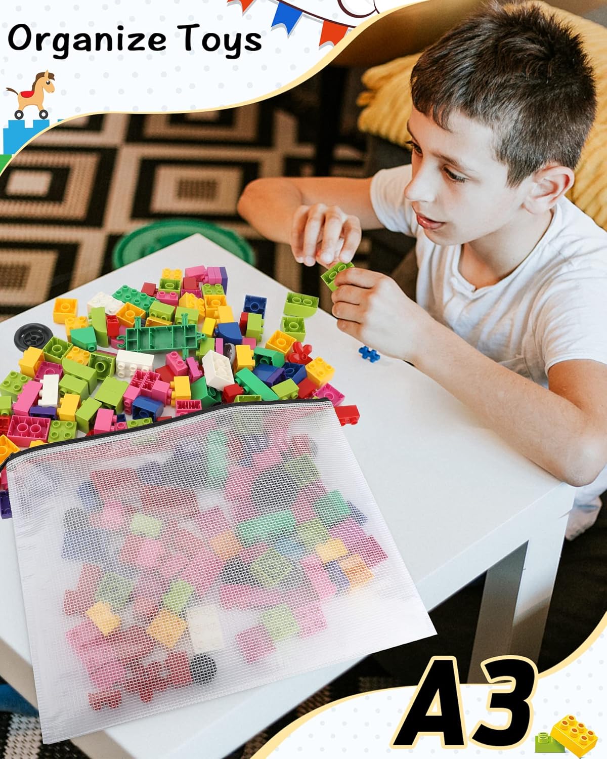 Umriox 5PCS A3 Zipper Bags, Extra Thick Mesh Zipper Pouch, Large Storage Bags, Zipper Pouches for Office Supplies, Puzzles Organizing Storage