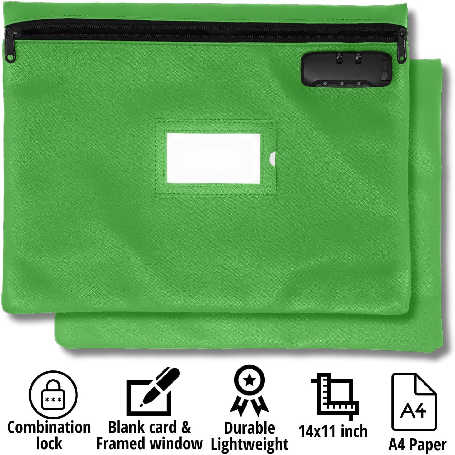 Notary Bag with Lock | 14x11 inch | Light green | Zipper Notary Supplies Bag | Locking Notary Bag for Notary Kit, Stamp, Embosser, Ink Pad, and Valuables | Locking Document Bag | Journal Carrying Case