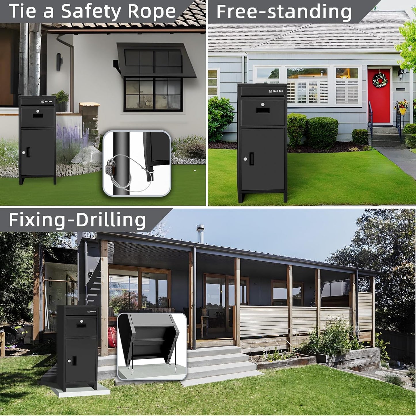 Package Delivery Boxes for Outside, Large Parcel Drop Boxes with Lock, Customize Address Stickers Package Drop Boxes for Outside is Waterproof,Package Delivery Box for Porch(Black,15.7*15.7*37.8 in)