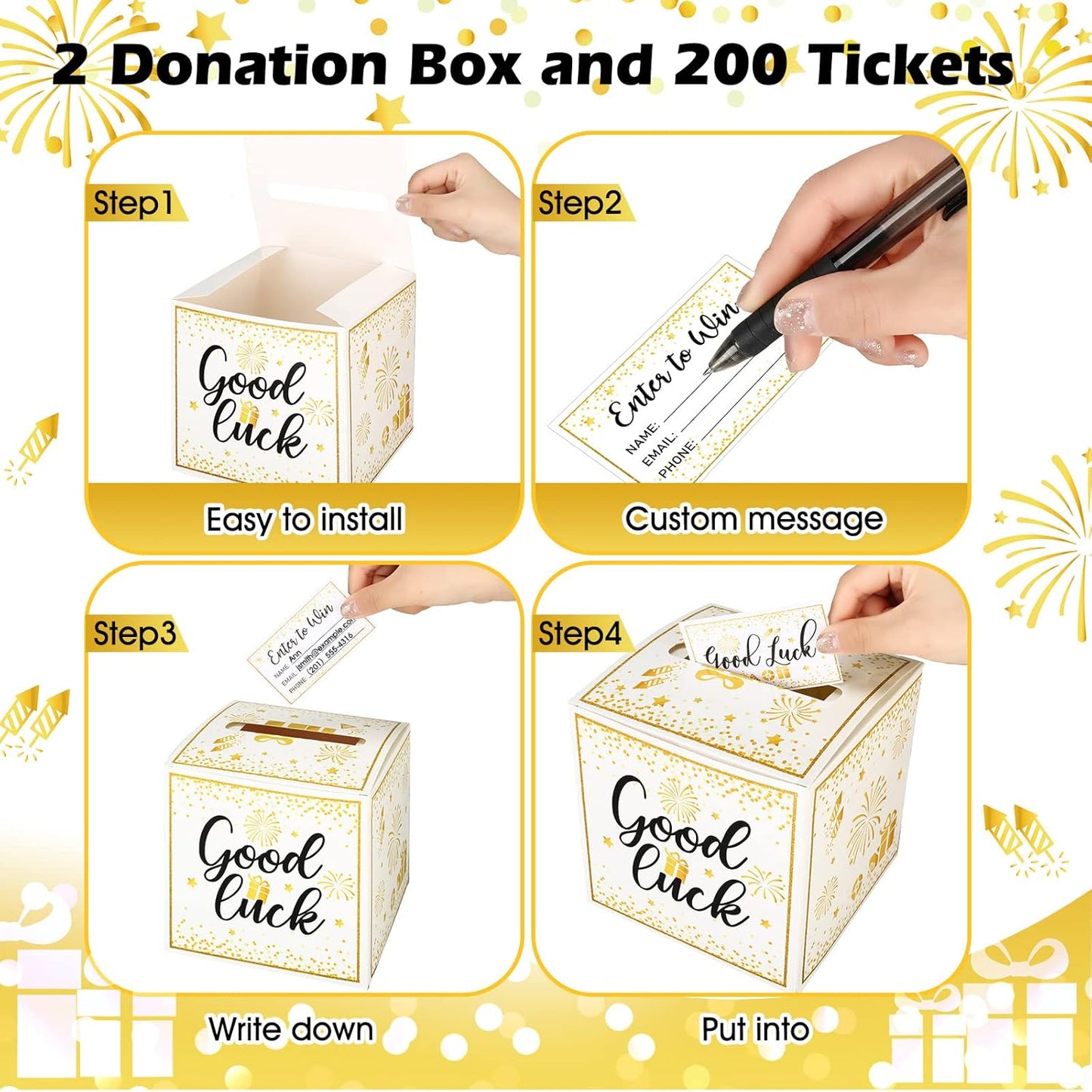Colarr Raffle Box Gold Brass Donation Box Ballot Safe Suggestion with Raffle Tickets Cards Ballot with Slot Collection Voting Bowl Holder Gifts(2 Pack)