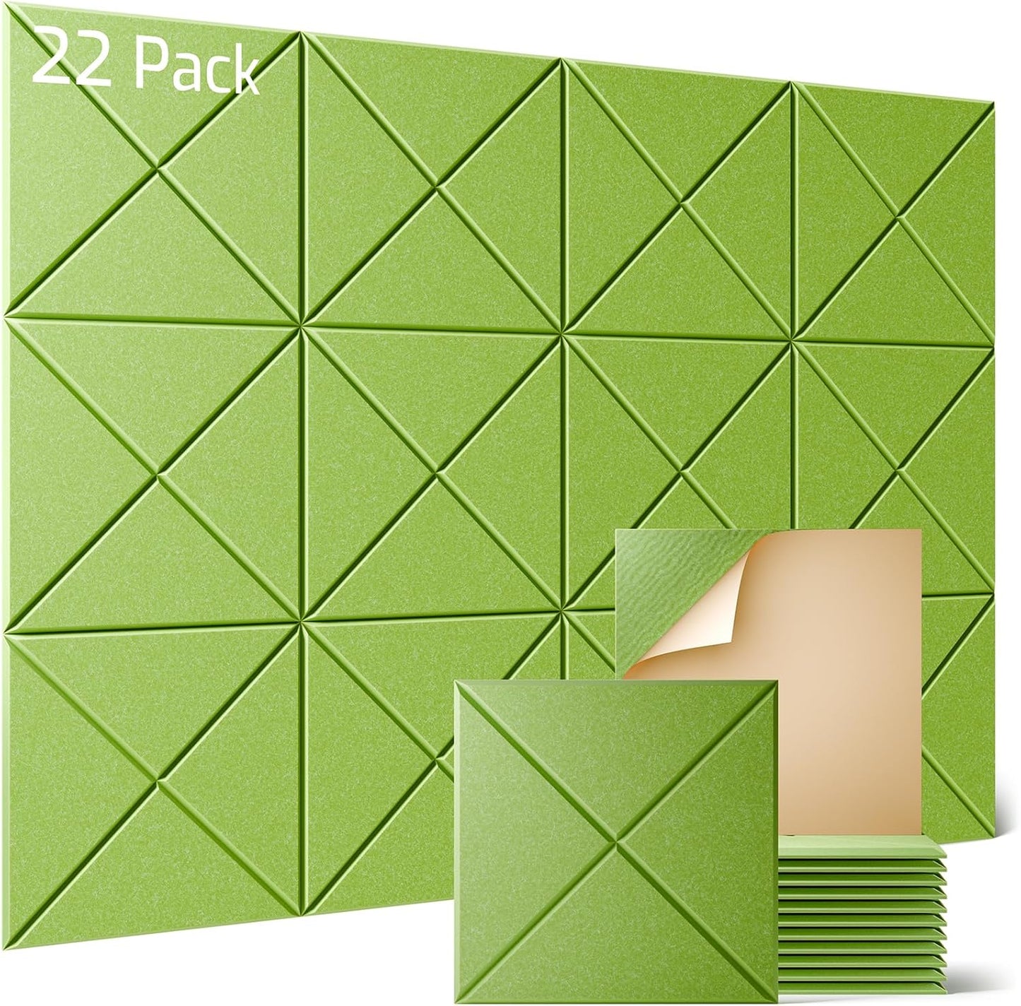 Sonicism 22 Pack X-Lined Acoustic Panels with Self-Adhesive, 12"X 12"X 0.4" Sound Proof Foam Panels, Decorative Soundproof Wall Panels, Sound Absorbing Tile for Home & Offices, Light Green