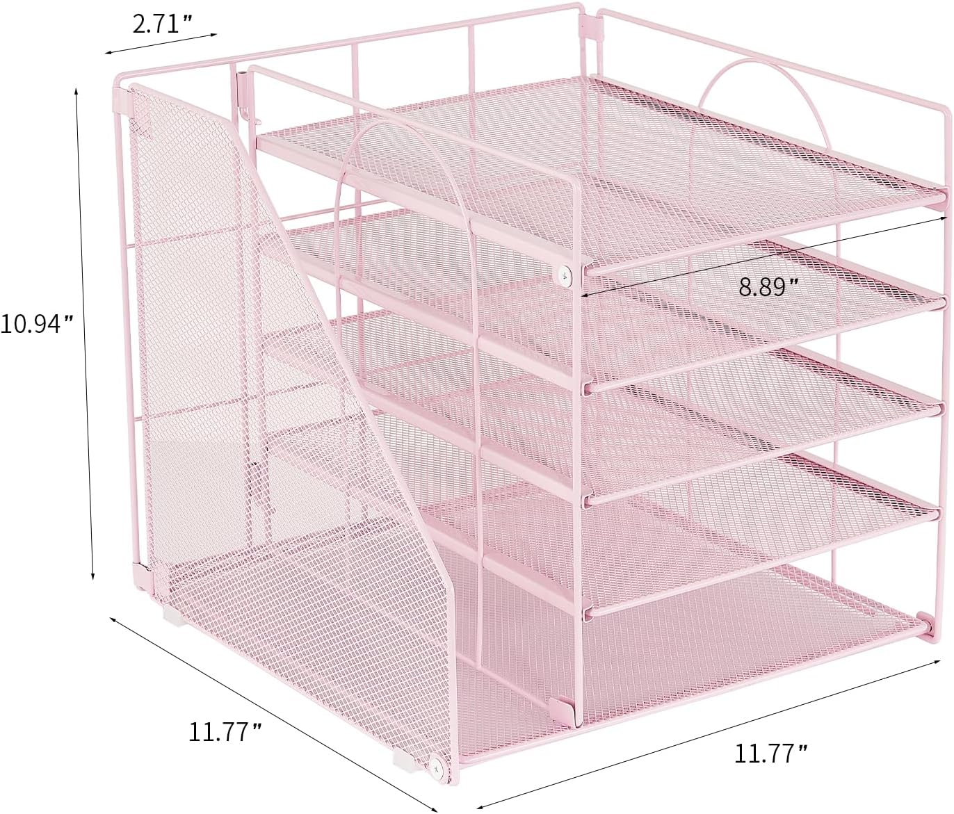 AUPSEN Desk File Organizer, 5-Tier Paper Letter Tray with File Holder Multifunction Office Supplies and Accessories for Office School Home (Pink)