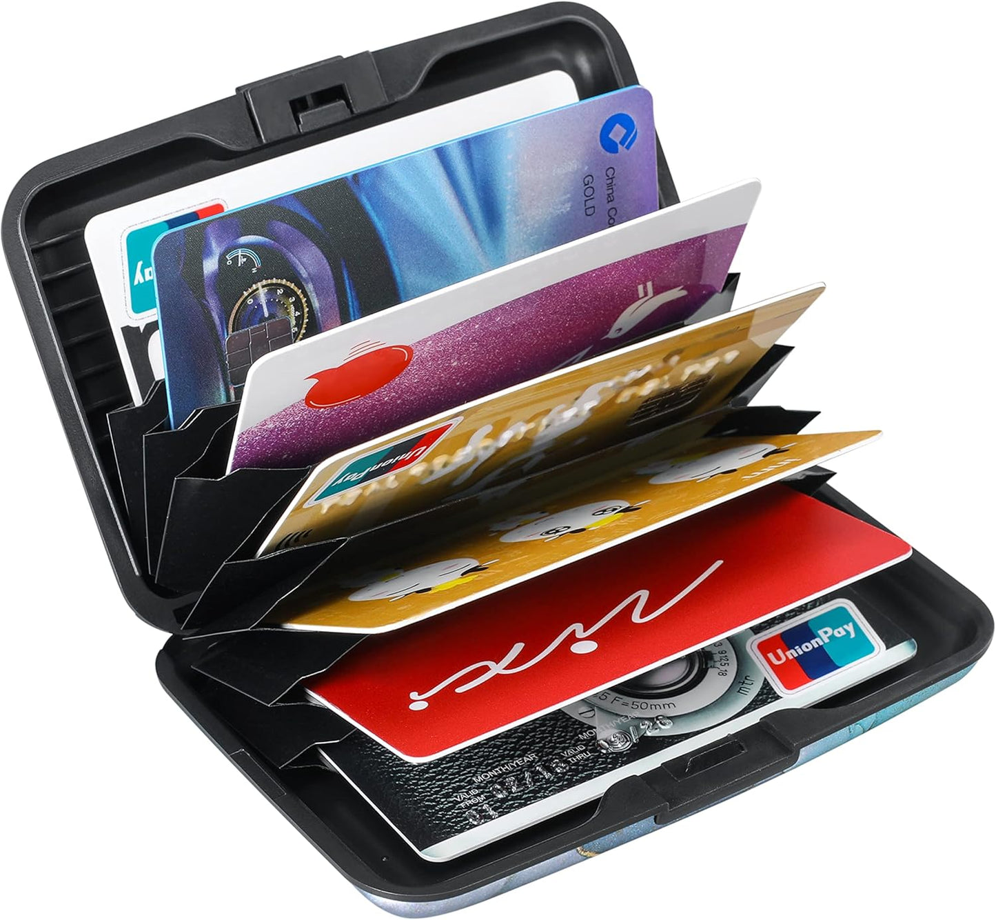 ELFISH Mini RFID Aluminum Wallet Credit Cards Holder Business Card Case Metal ID Case for Men Women（Blue Purple Marble