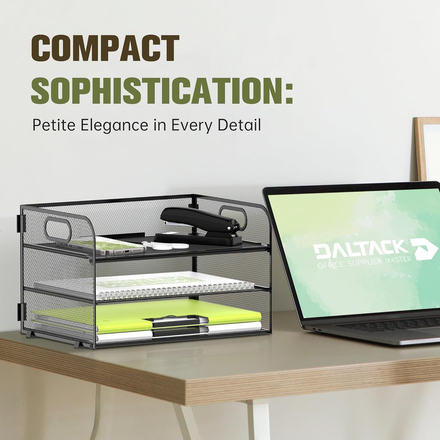 Daltrack 3-Tier Mesh Desk Organizer with Handle - Paper Tray Organizer for A4 Files, Black 2 Pack