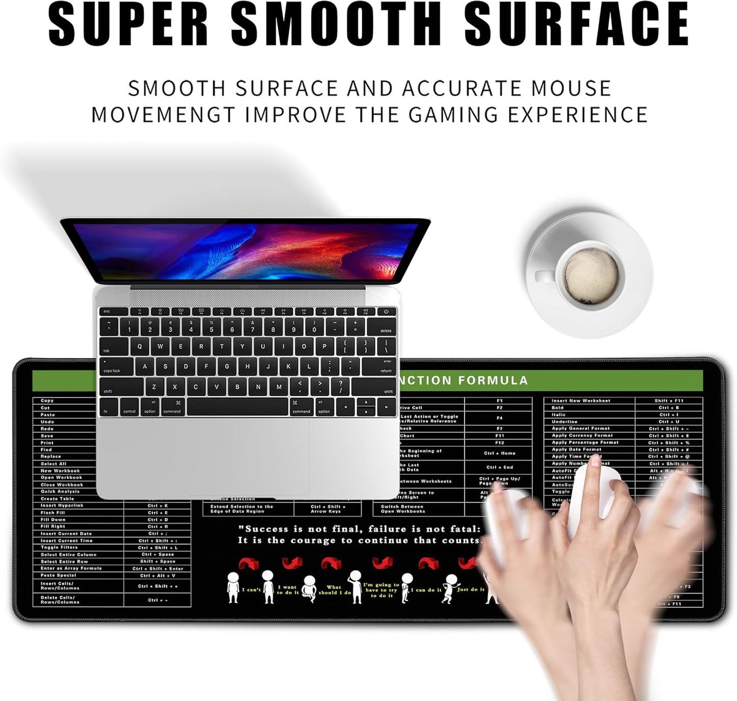 Excel Cheat Sheet Desk Pad Excel Shortcut Keys Mouse Pad Gaming Mouse Pad Desk Accessories Waterproof Non-Slip Large Computer Mat, 31.5x11.8 in (Excel Cheat Sheet)