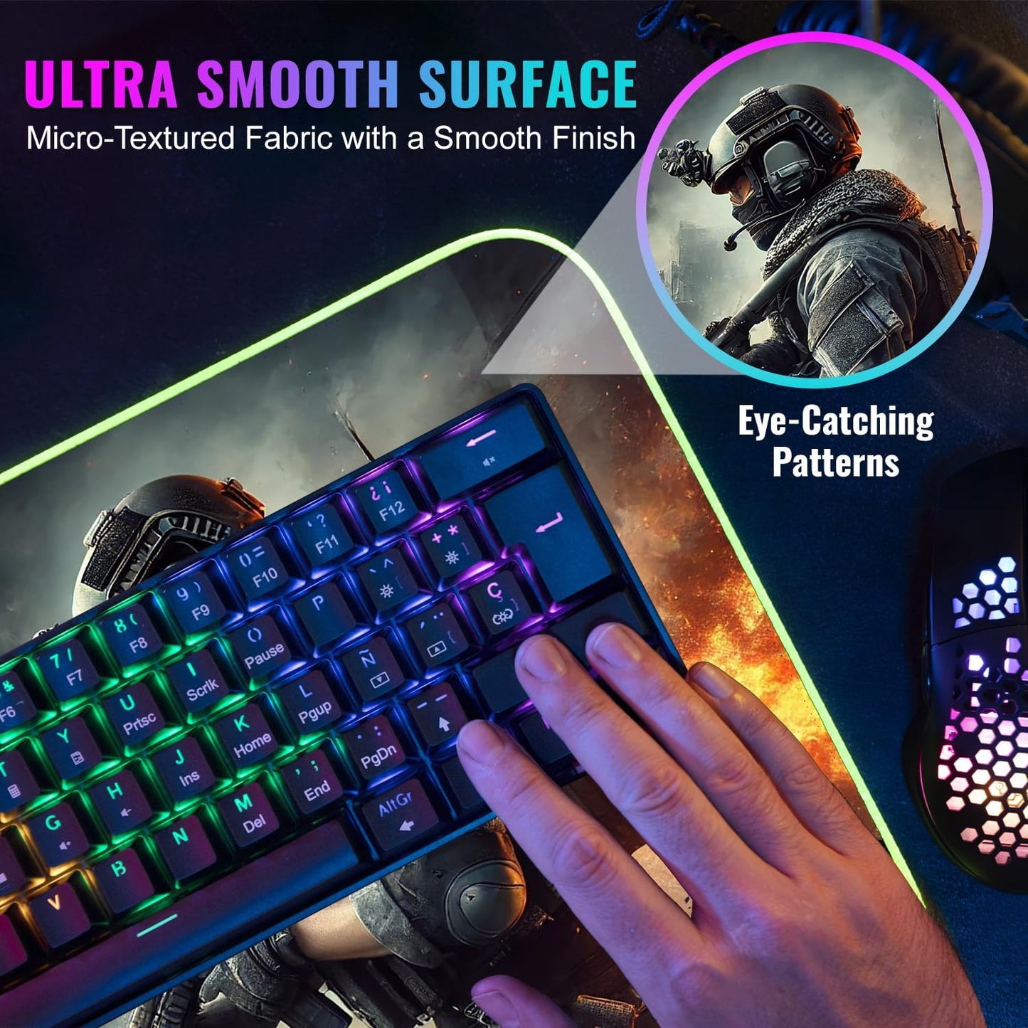 Gaming Mouse Pad - Desk Mat Gaming Mouse Pad , Medium Extra Large Extended Big Long Huge XL XXL and XXXL RGB LED Light Mousepad For a Computer , PC Mats Mousepads Urban Warfare