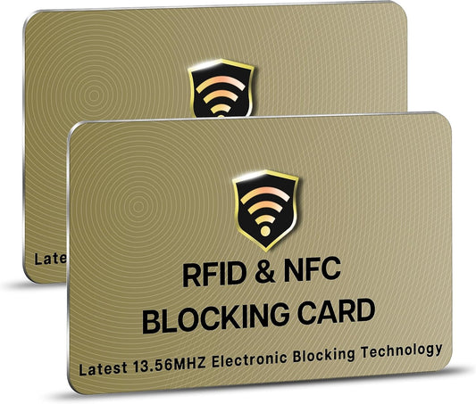 SaiTech IT RFID Protected Cards, 2 Pack One Card Protects Entire Wallet Purse For Men & Women, NFC Contactless Bank Debit Credit Card Protector ID ATM Guard Card – Golden