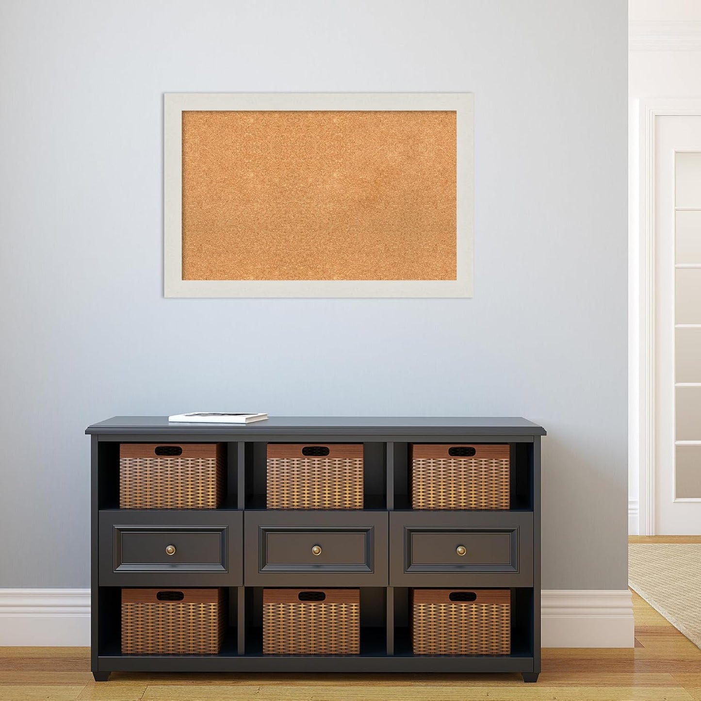 Amanti Art Natural Cork Board for Wall, 23x35 Vision Board with White Frame, Large Corkboard Office Decor for Home Organization, Country Rustic Corkboard Pinboard to Display Items for Home