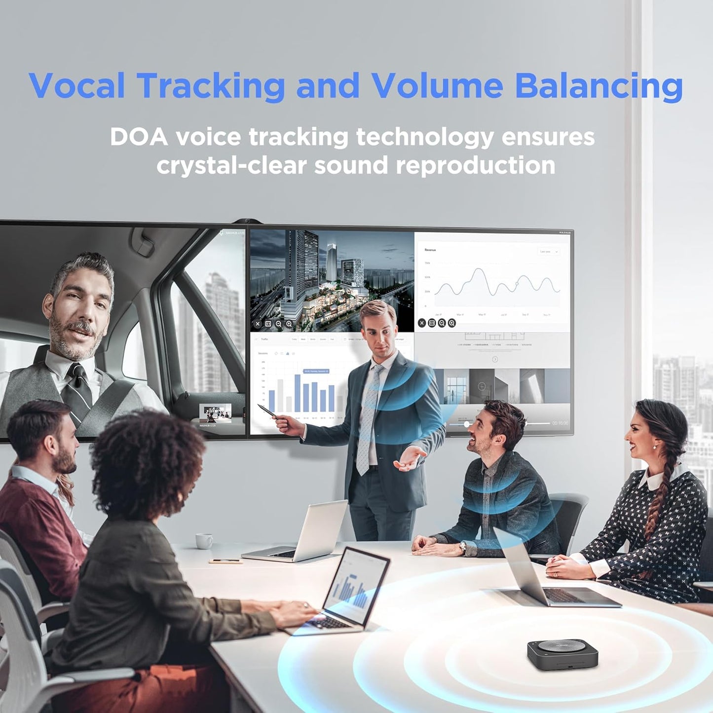 BM35 Wireless Bluetooth Microphone Conference Speakerphone, 360° Omnidirectional Sound Pickup 20ft Radius 8-Array Microphones, AI Noise Reduction NFC Wireless Quick Connection, 15H Talk Time