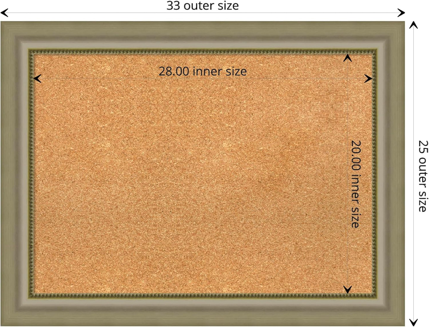 Amanti Art Natural Cork Board for Wall, 25x33 Vision Board with Silver Wood Frame, Medium Corkboard Office Decor for Home Organization, Traditional Corkboard Pinboard to display items for home