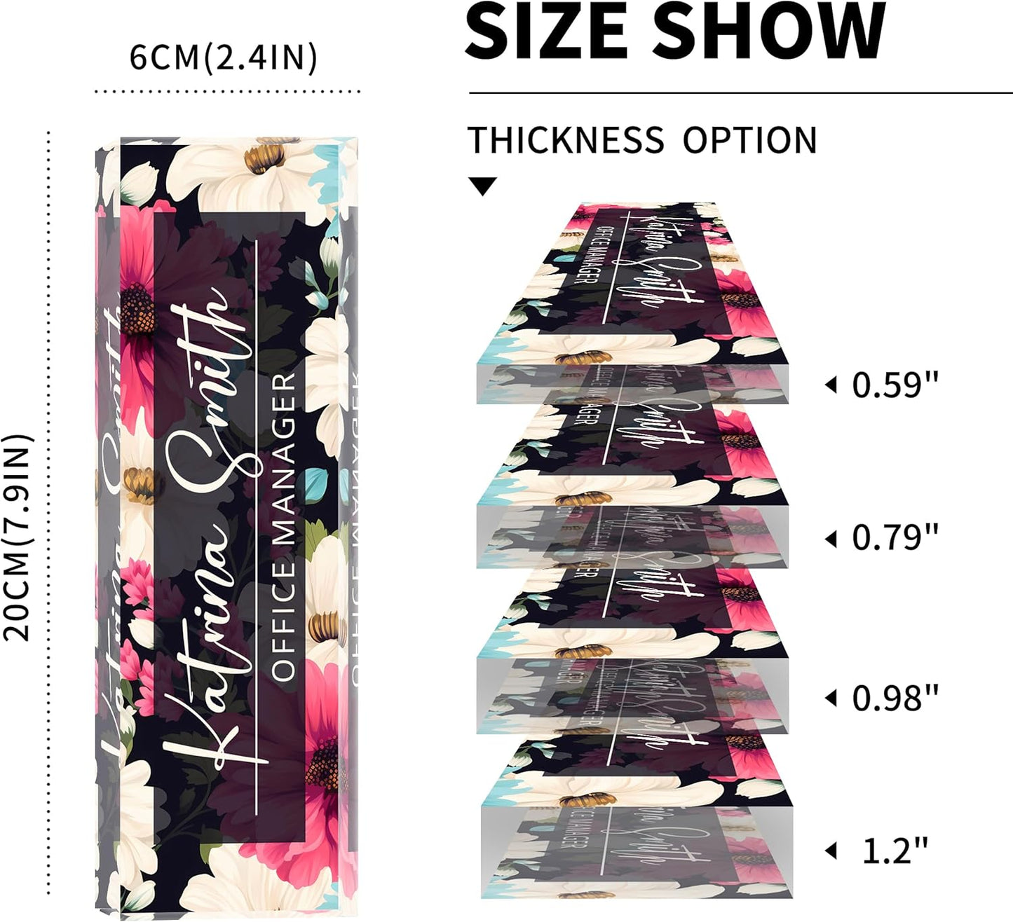 Personalized Name Plate for Desk, Custom Desk Name Plate, Acrylic Name Plate Office Desk Accessories, Personalized Office Gifts for Coworkers Teachers, Employee Appreciation Gifts (C-Dark Floral)