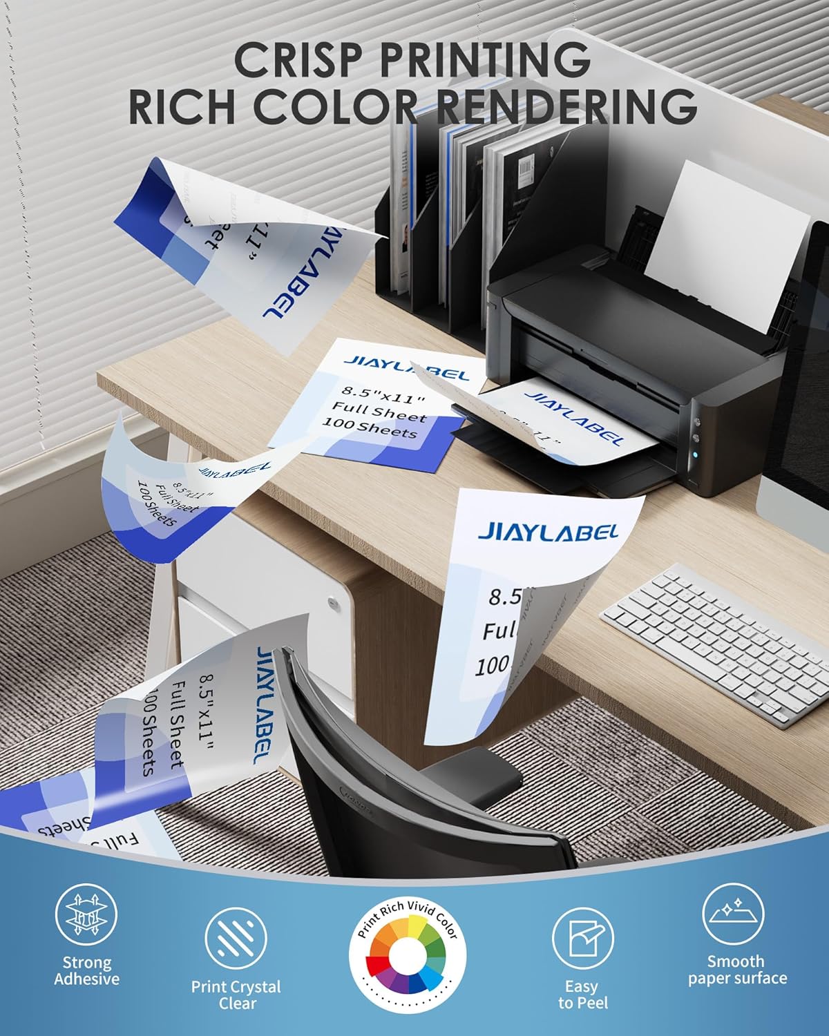 Shipping Label Address Mailing Stickers 8.5 x 11 100 Full Sheets Paper for Inkjet Printer Printable Printing Thank You Labeling to Write on Envelope Storage Bins File Folder Blank White Letter Size