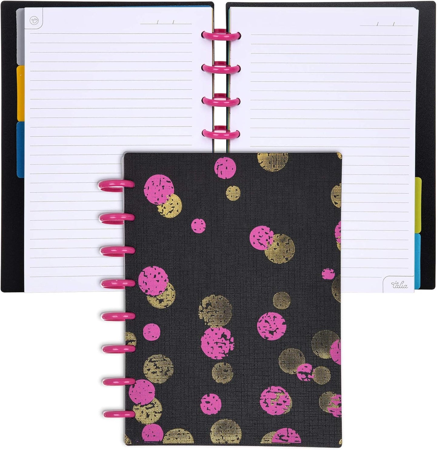 Talia Discbound Notebooks, Planner, Customizable, (xBounce Maroon w/Pink Discs, Junior (5.5in x 8.5in))