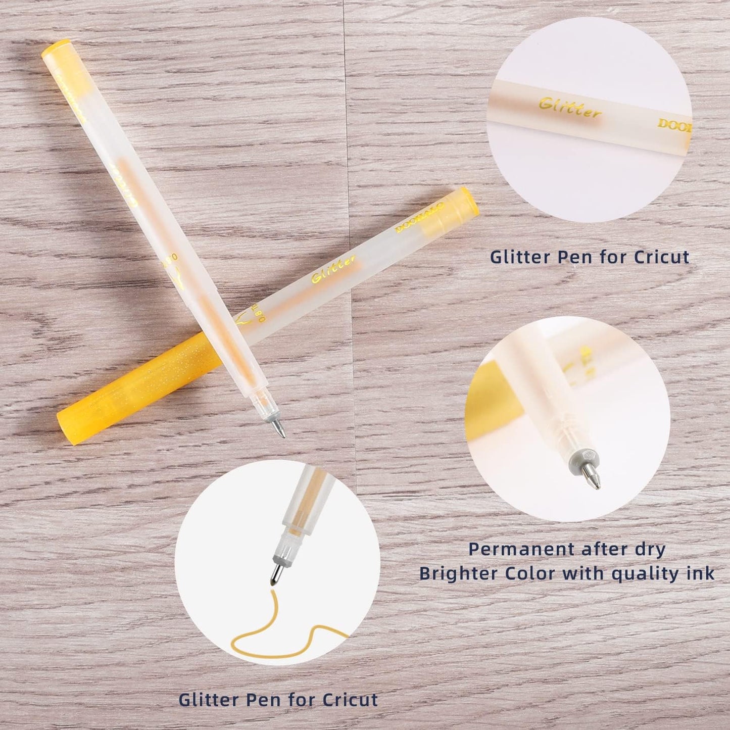 DOOHALO Gold Gel Glitter Pen Compatible with Cricut Maker 3/Maker/Explore 3/Air 2/Air Gel Gollter Markers Variety Tips Point for Drawing