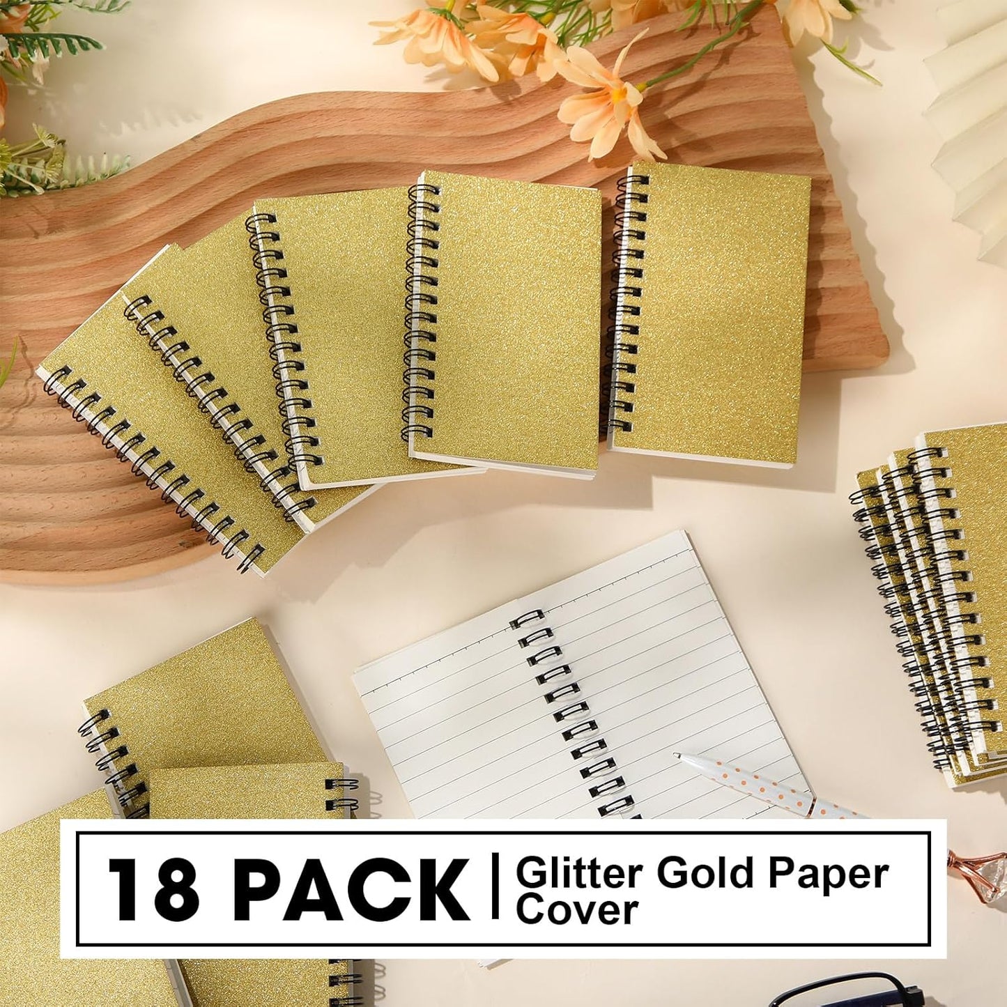 Jutom 18 Pcs Small Spiral Notebooks Memo Pads 3x5 Bulk Small Pocket Notebooks Mini Notepads with Lined Pages Mini Journals for Office Back to School Work Writing Supplies, 120 Pages (Gold)