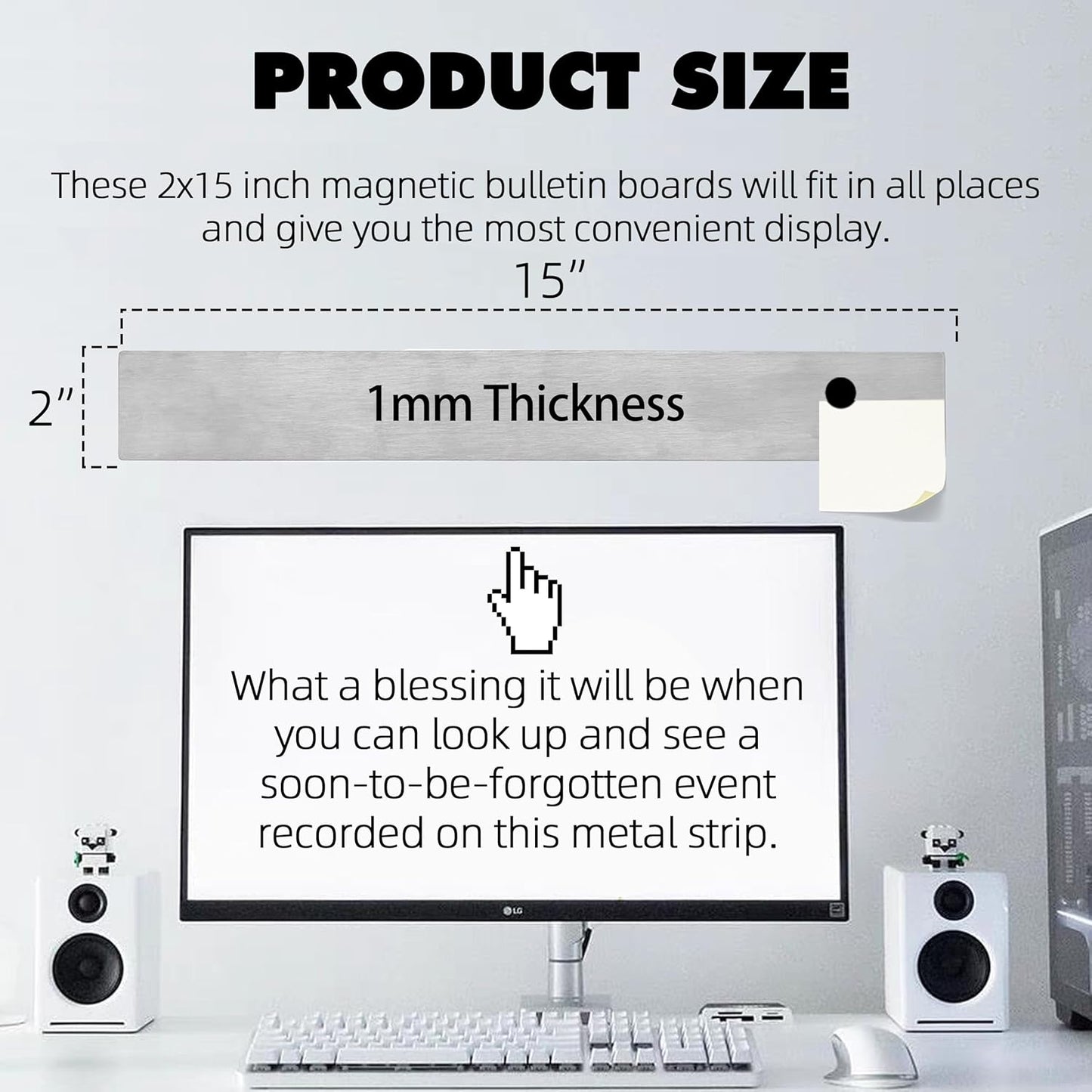 TonGass (6 Pcs, 2x15 Inches) Magnetic Strip with Adhesive Backing, Stainless Steel Strips Bulletin Bar Board, Metal Magnetic Strips for Wall with 48 Pcs Magnets for Home, Office, School Use