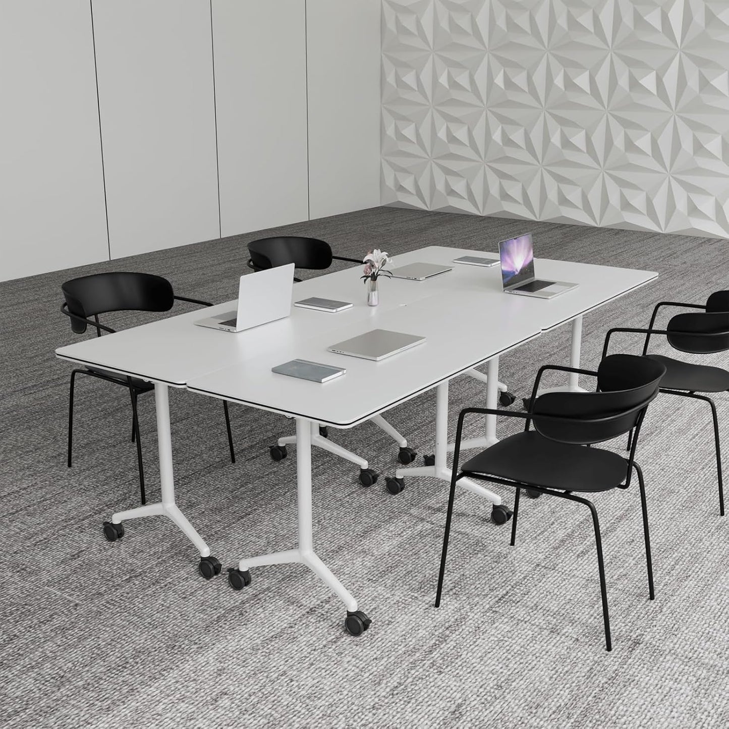 Conference Table,Folding Conference Room Tables Portable Rolling Conference Training Table with Silent Wheels,Mobile Meetings Flip Top Tables for Offices Classrooms Meeting Room (4Pack 61in)