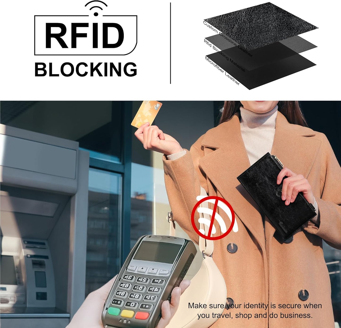 Travelambo RFID Wallet Women Large Size Bifold Multi Card Wallet Case with Zipper Pocke Credit Card Holder for Women